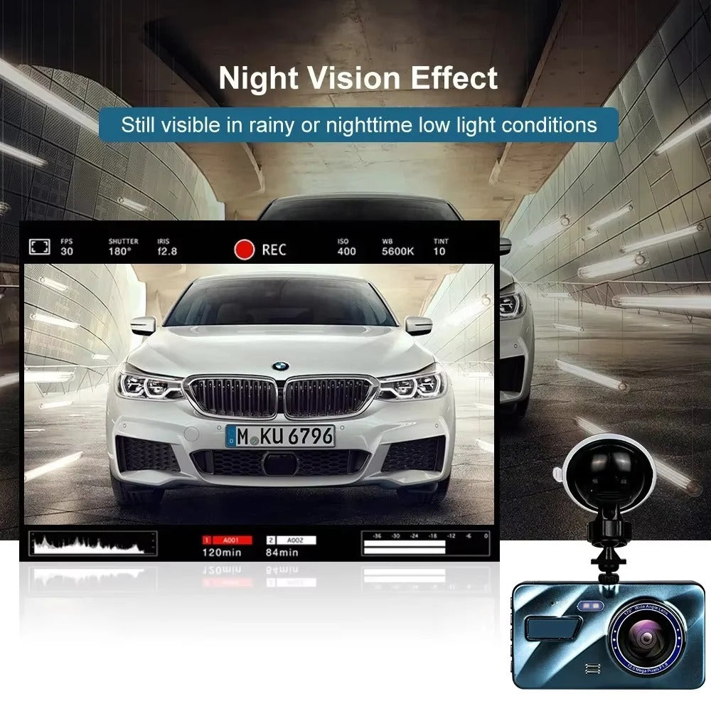 Dual Lens Front and Rear Dash Camera with 1080P Night Vision and Loop Recording