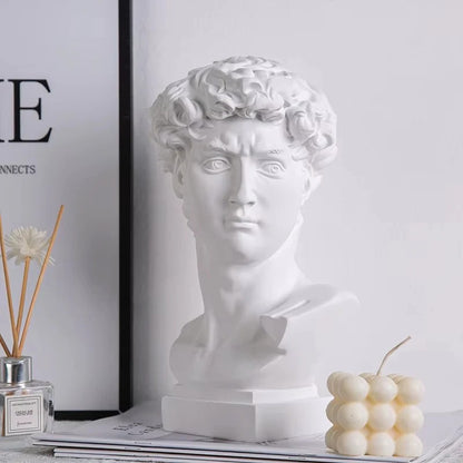 Resin David Bust Sculpture for Indoor Outdoor Shelf and Patio Display