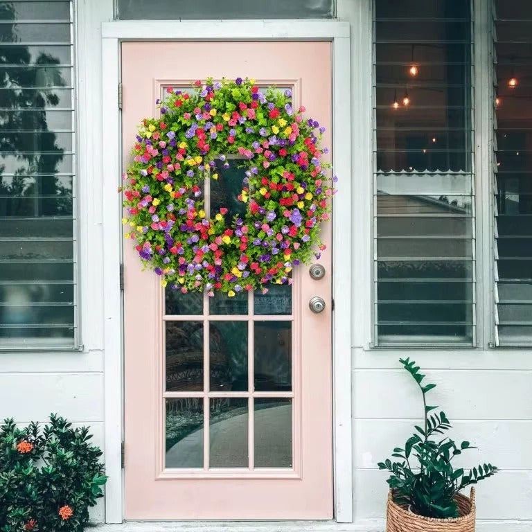 Faux Floral Door Wreath for Window and Seasonal Home Decoration