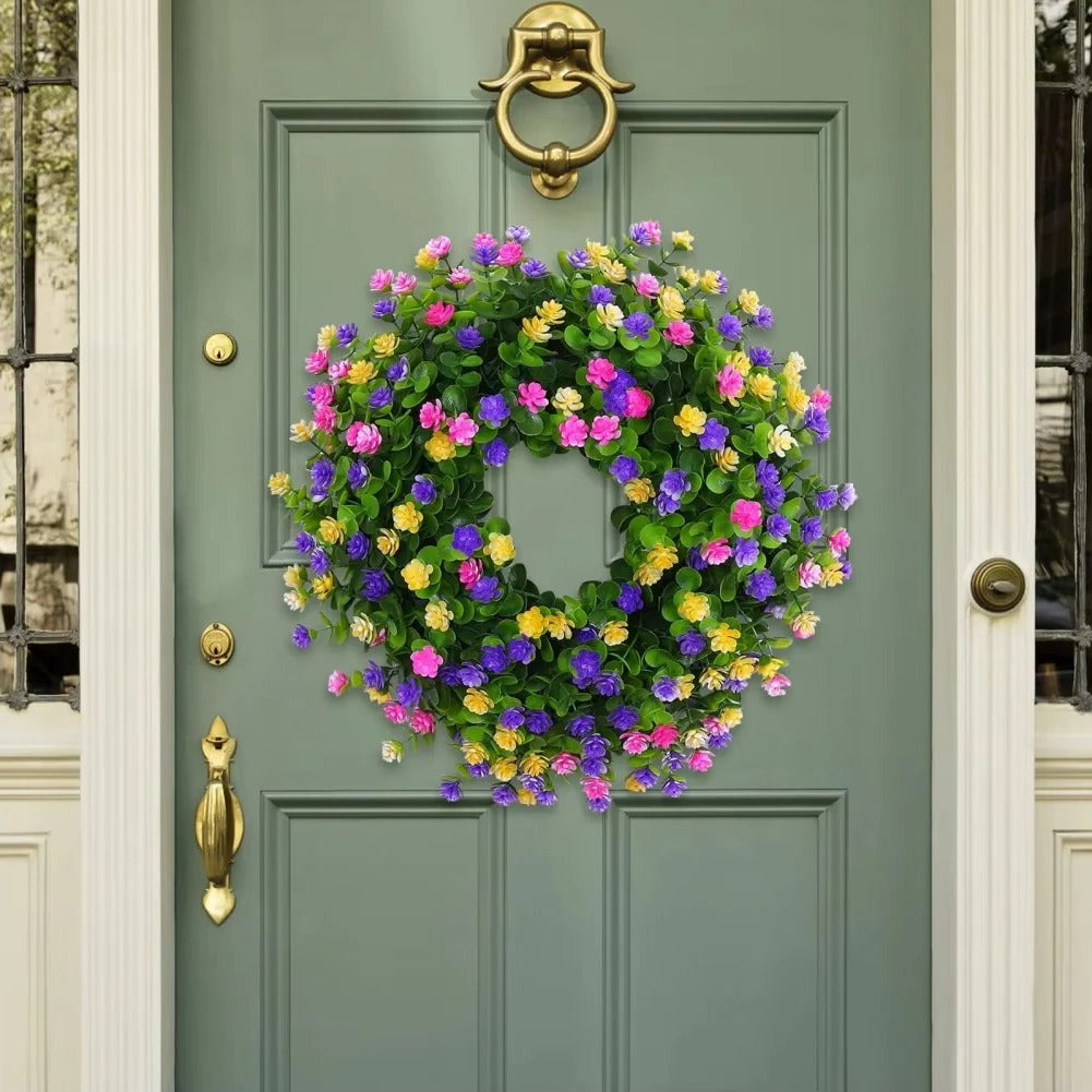 Faux Floral Door Wreath for Window and Seasonal Home Decoration