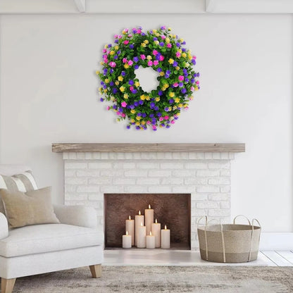 Faux Floral Door Wreath for Window and Seasonal Home Decoration