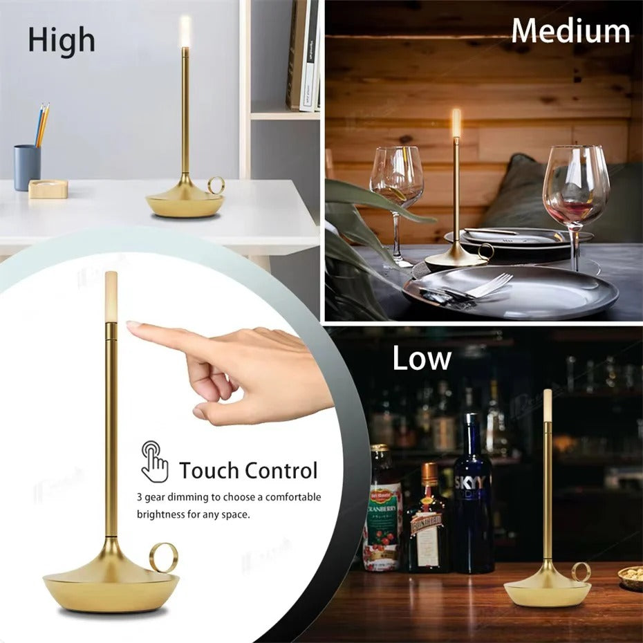 Rechargeable Cordless LED Table Lamp with Candle Style Design for Dining and Bedroom
