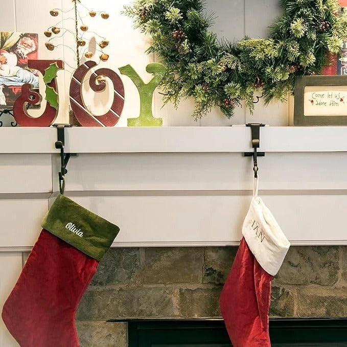 Adjustable Stocking and Garland Holder for Fireplace Mantle Decor
