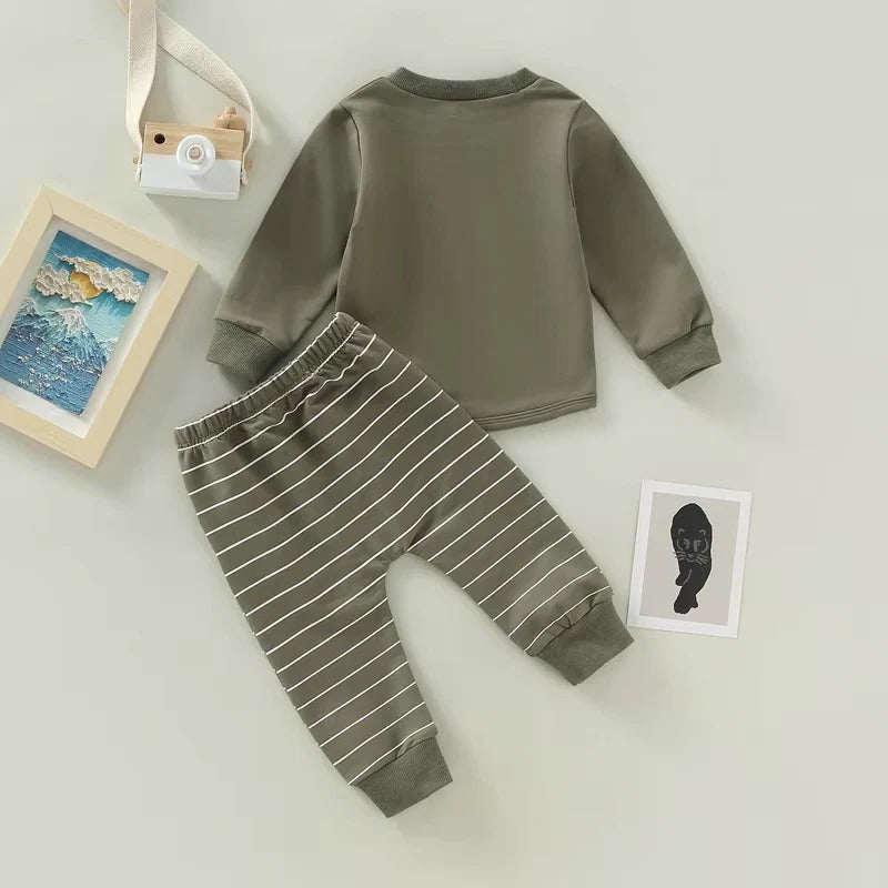Toddler Boys Fall Set with Long Sleeve Top and Striped Pants, 2 Piece