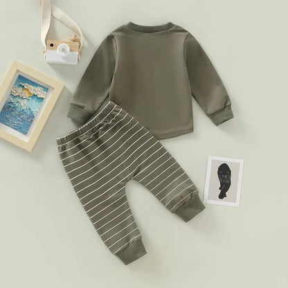 Toddler Boys Fall Set with Long Sleeve Top and Striped Pants, 2 Piece