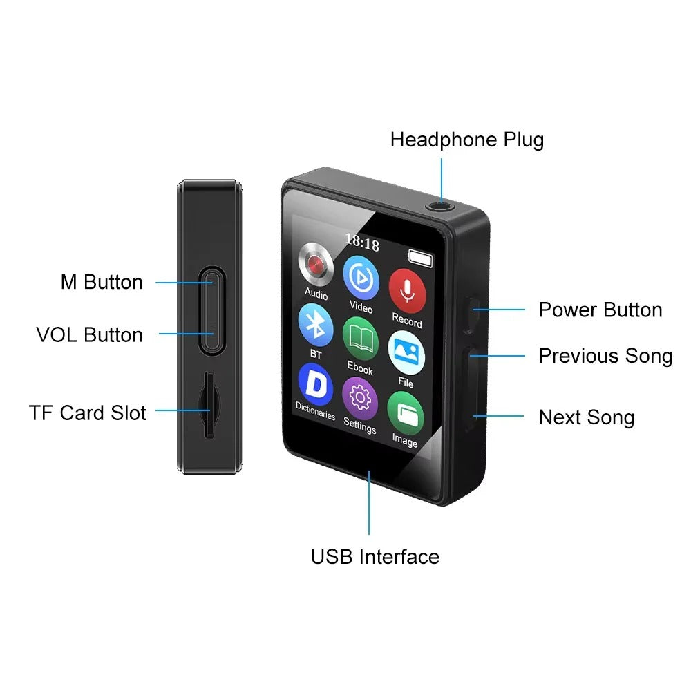 Portable MP3 Player with Bluetooth Audio LED Display and MP4 Playback