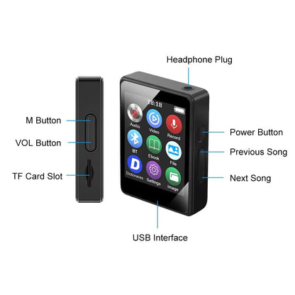 Portable MP3 Player with Bluetooth Audio LED Display and MP4 Playback