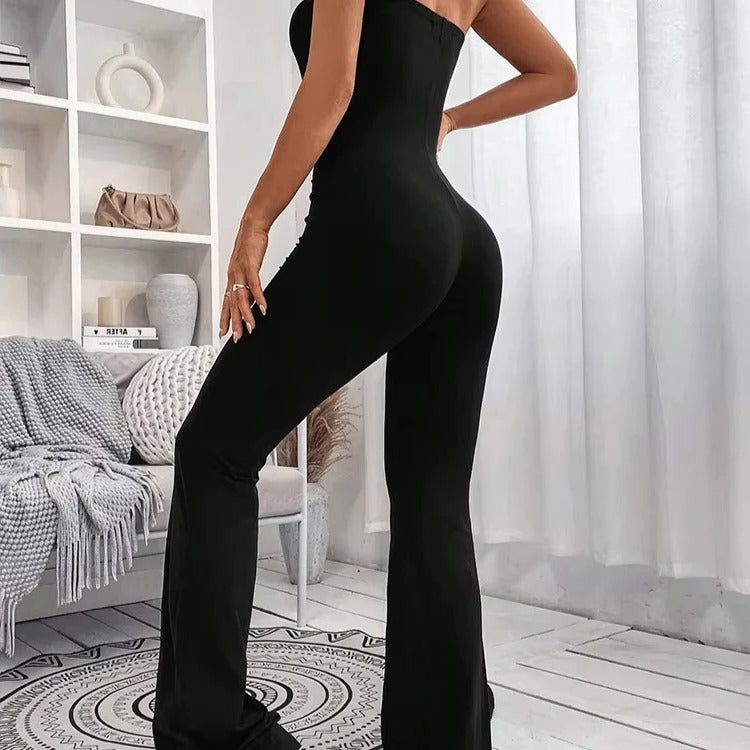 Summer Slim Fit Flared Jumpsuit with Drawstring Waist for Women
