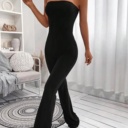 Summer Slim Fit Flared Jumpsuit with Drawstring Waist for Women