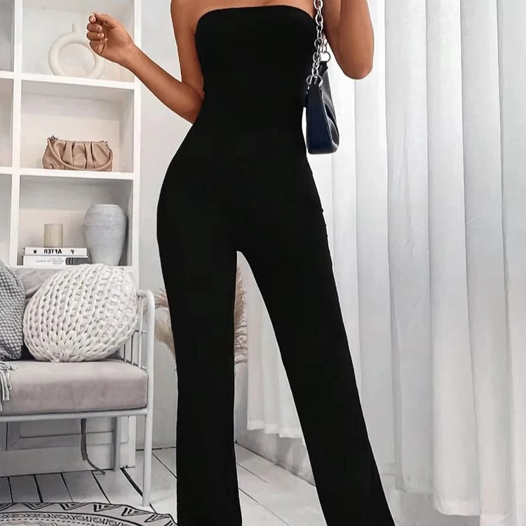 Summer Slim Fit Flared Jumpsuit with Drawstring Waist for Women