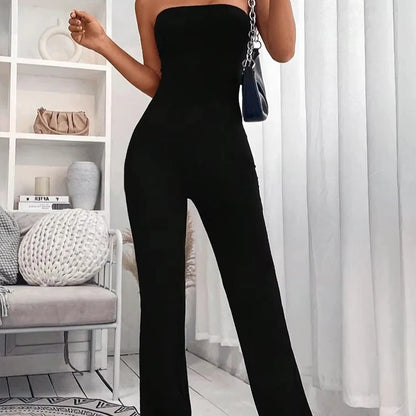 Summer Slim Fit Flared Jumpsuit with Drawstring Waist for Women