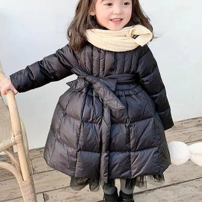 Toddler Girls Hooded Winter Coat with Cotton Padding and Mesh Accent