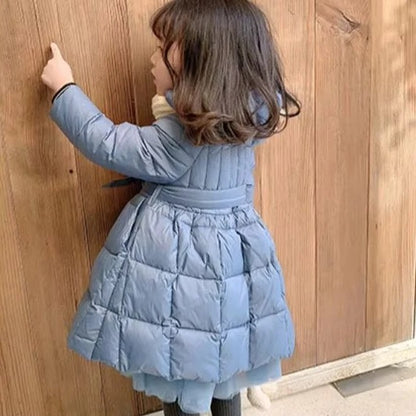 Toddler Girls Hooded Winter Coat with Cotton Padding and Mesh Accent