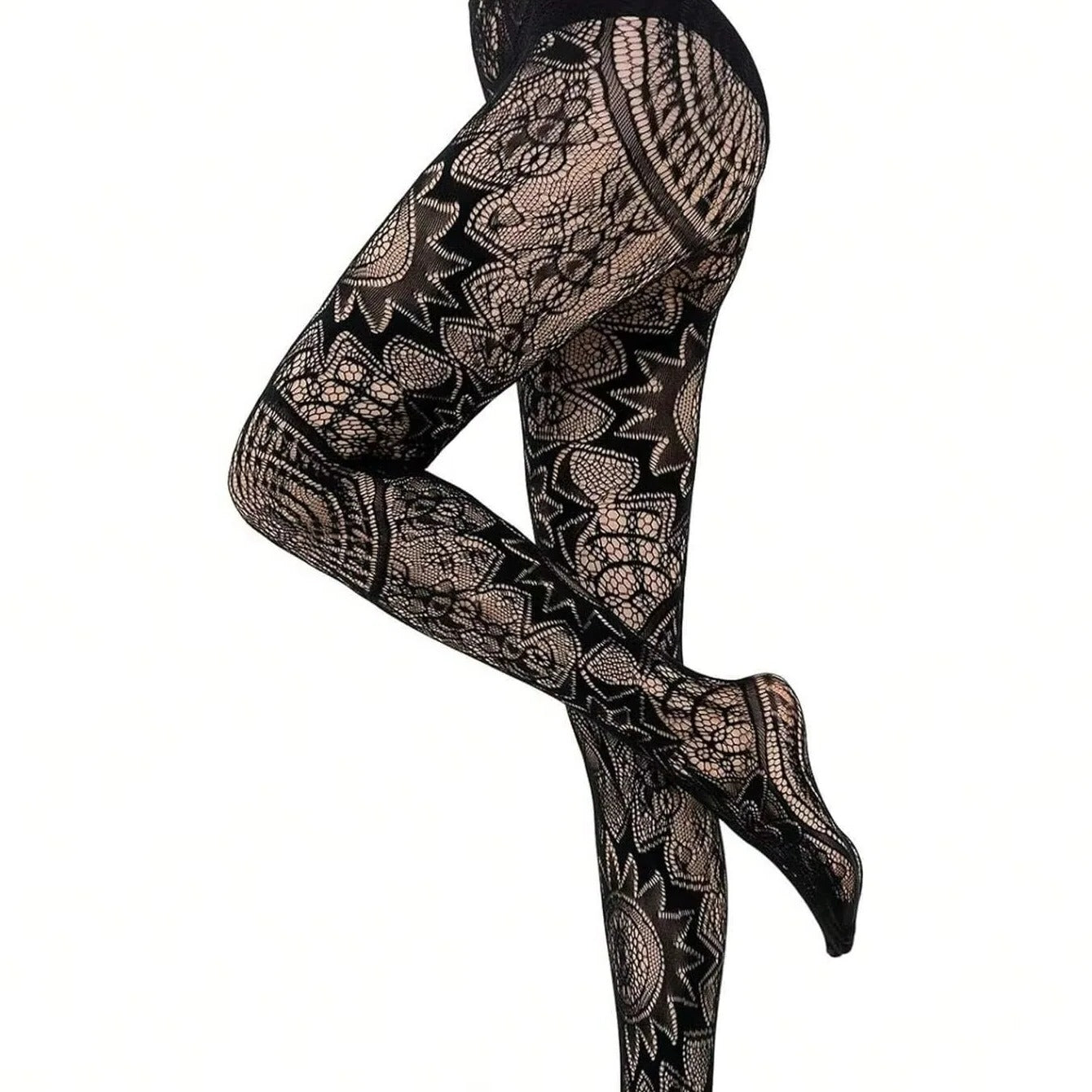Lace Fishnet Stockings with Gothic Pattern Design for Women