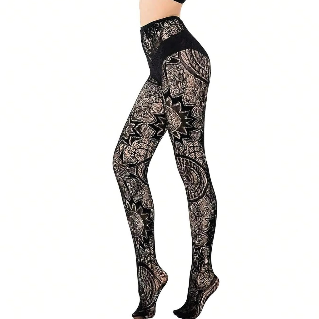 Lace Fishnet Stockings with Gothic Pattern Design for Women