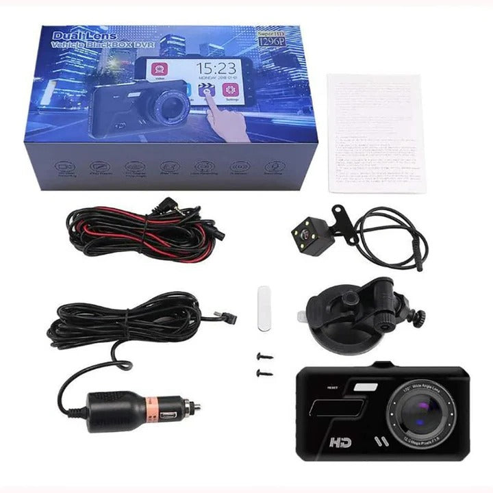 Dual Dash Cam with 1080P Recording Wide Angle Lens and 4 Inch LCD Screen