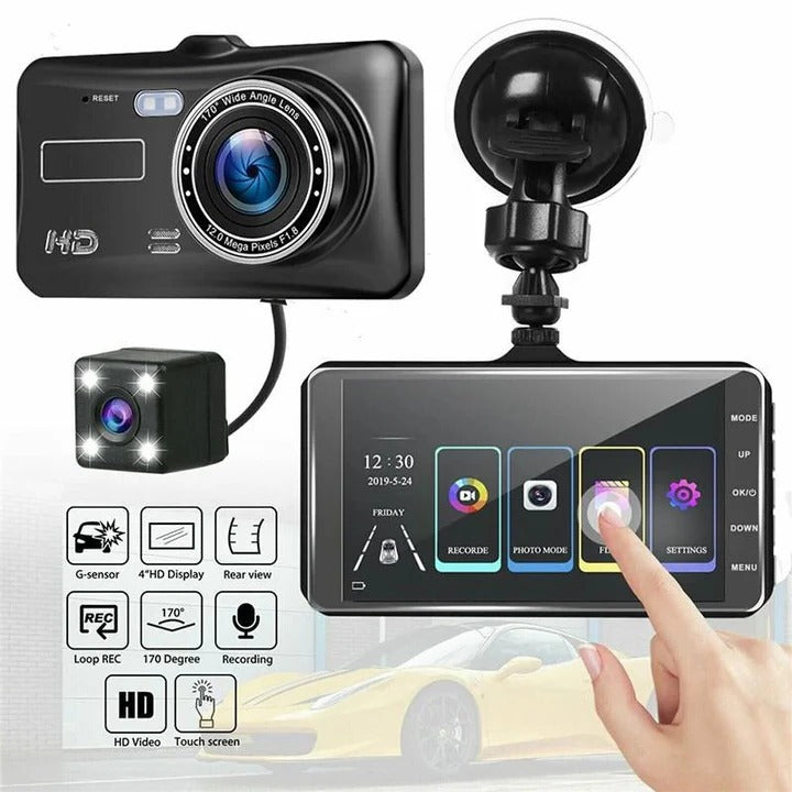 Dual Dash Cam with 1080P Recording Wide Angle Lens and 4 Inch LCD Screen