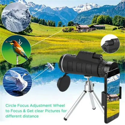 Compact Monocular Scope for Bird Watching and Hiking, 40x60 Magnification with Phone Mount
