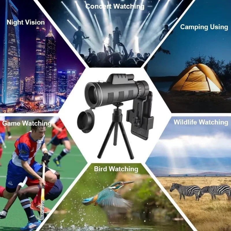 Compact Monocular Scope for Bird Watching and Hiking, 40x60 Magnification with Phone Mount