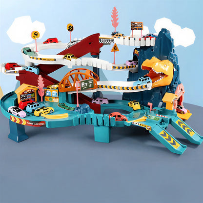 Dinosaur Themed Race Track Set with Cars Tunnels and Road Signs for Kids