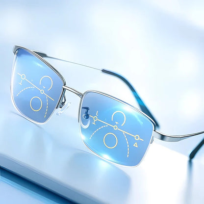 Progressive Multifocal Glasses with Photochromic Lens and Light Adjust Lens