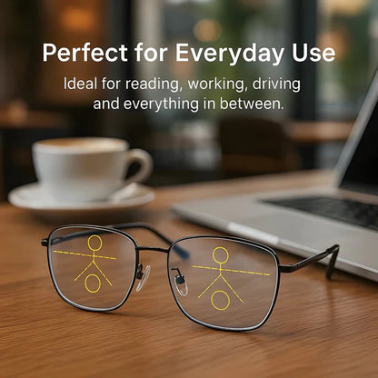 Progressive Multifocal Glasses with Photochromic Lens and Light Adjust Lens