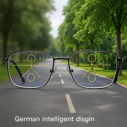 Progressive Multifocal Glasses with Photochromic Lens and Light Adjust Lens