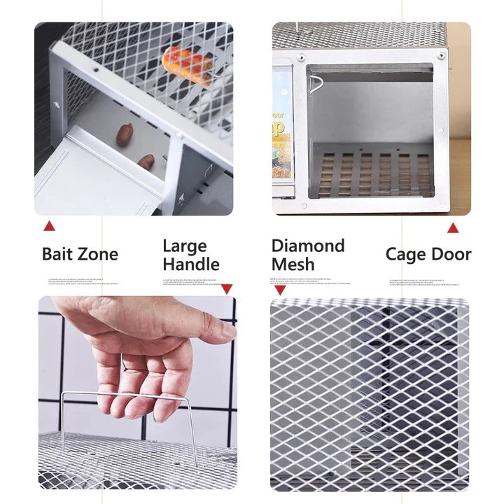 Reusable Metal Mouse Trap with Locking Door and Open Mesh Cage Design