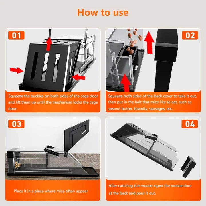 Reusable Mouse Cage Trap with Interlocking Door and ABS Base Design