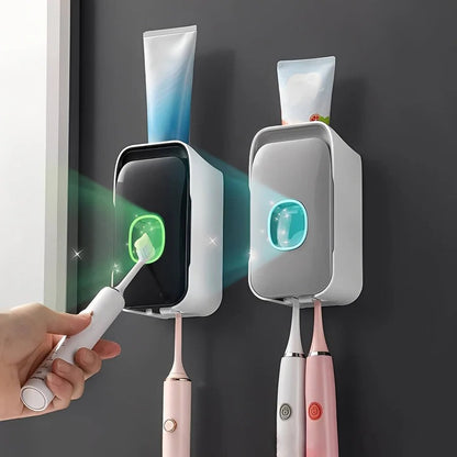 Wall Mounted Toothpaste Dispenser with Night Light and Brush Holder