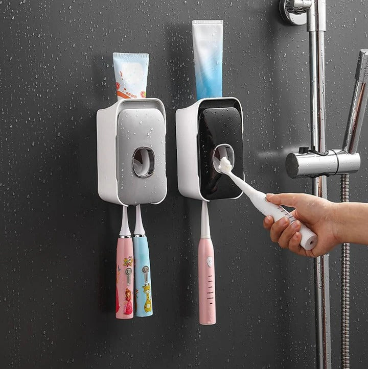 Wall Mounted Toothpaste Dispenser with Night Light and Brush Holder