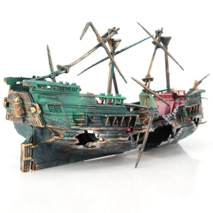 Sunken Boat Aquarium Decoration With Resin Body and Bubble Flow System