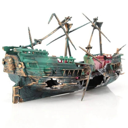 Sunken Boat Aquarium Decoration With Resin Body and Bubble Flow System