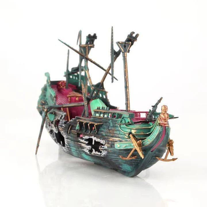 Sunken Boat Aquarium Decoration With Resin Body and Bubble Flow System