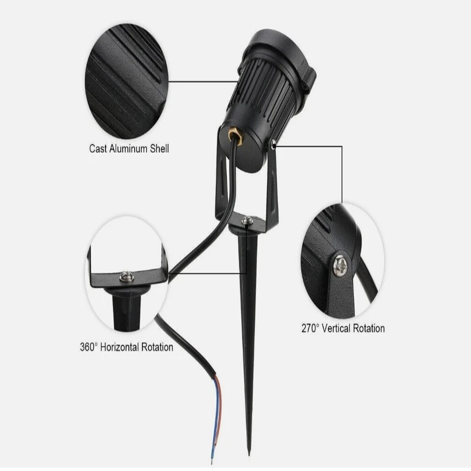 10Pcs LED Low Voltage 12V 5W Landscape Light 3000K Garden Outdoor Spotlight IP65 allveramart