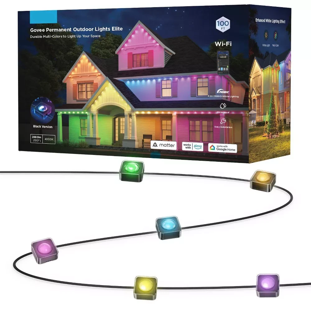 Govee 100ft RGBICW Black Permanent Outdoor Lights Elite Multicolored LED New allveramart