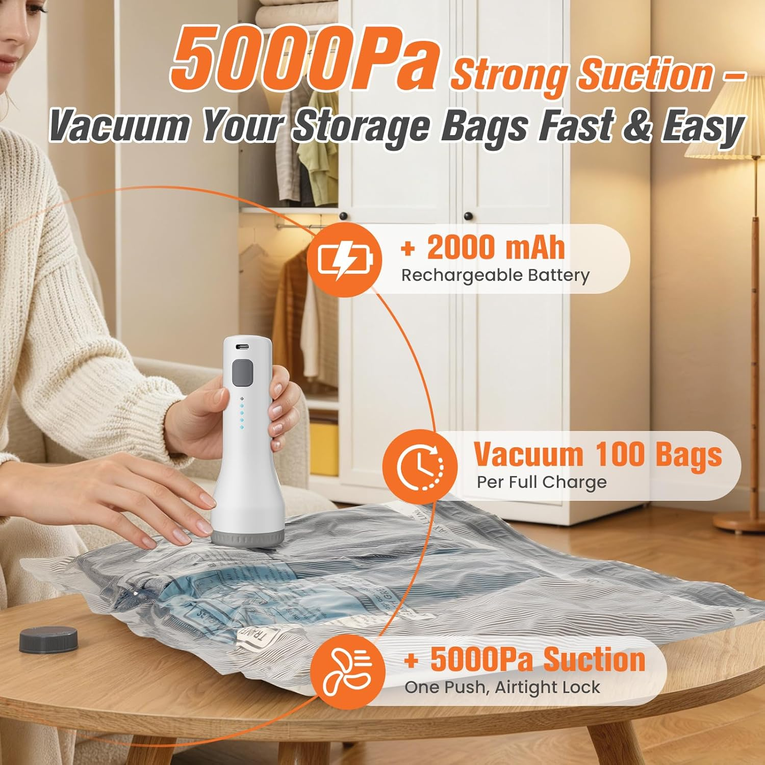 15 Pack Vacuum Storage Bags for Travel with Cordless Pump, Space Saver Bags for Clothes, Compression Packing Bags for Luggage, 15 Combo Size allveramart