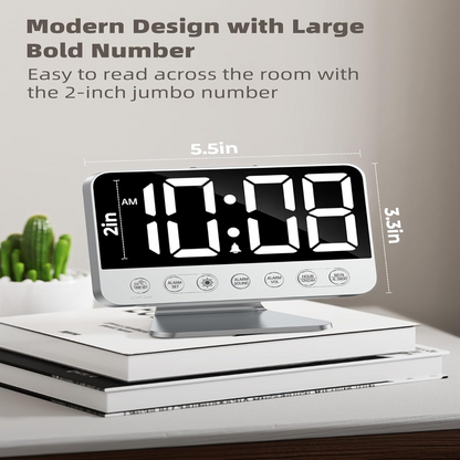 Odokee Digital Alarm Clocks for Bedrooms: Large Bold Number 5 Brightness Dimmer - Easy to Read Across The Room - 5 Alarm Sound 8 Night Light - Silver allveramart