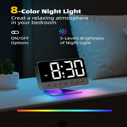 Odokee Digital Alarm Clocks for Bedrooms: Large Bold Number 5 Brightness Dimmer - Easy to Read Across The Room - 5 Alarm Sound 8 Night Light - Silver allveramart