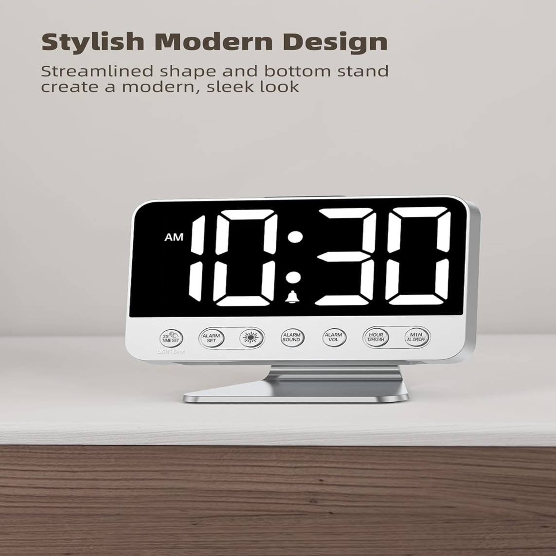 Odokee Digital Alarm Clocks for Bedrooms: Large Bold Number 5 Brightness Dimmer - Easy to Read Across The Room - 5 Alarm Sound 8 Night Light - Silver allveramart