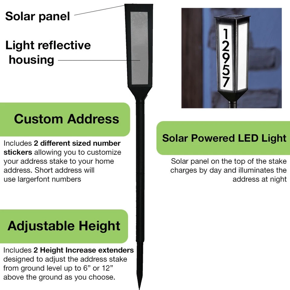 NEW! Solar Powered Address Stake - Wireless LED Light House Number -Customizable allveramart