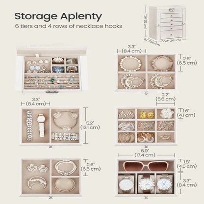 Large Jewelry Box Organizer 6 Tier With Drawers Mirror And Lock allveramart