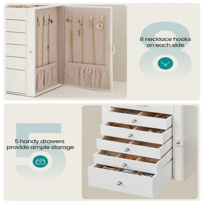 Large Jewelry Box Organizer 6 Tier With Drawers Mirror And Lock allveramart