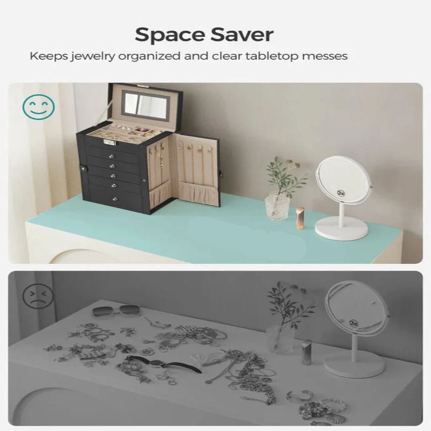 Large Jewelry Box Organizer 6 Tier With Drawers Mirror And Lock allveramart