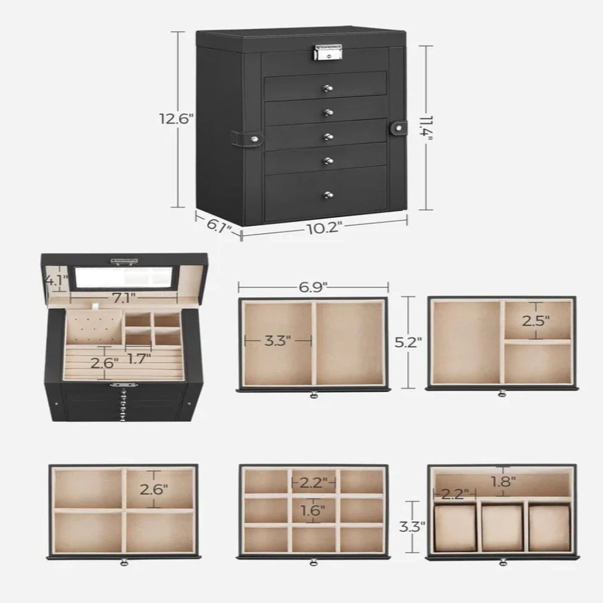 Large Jewelry Box Organizer 6 Tier With Drawers Mirror And Lock allveramart