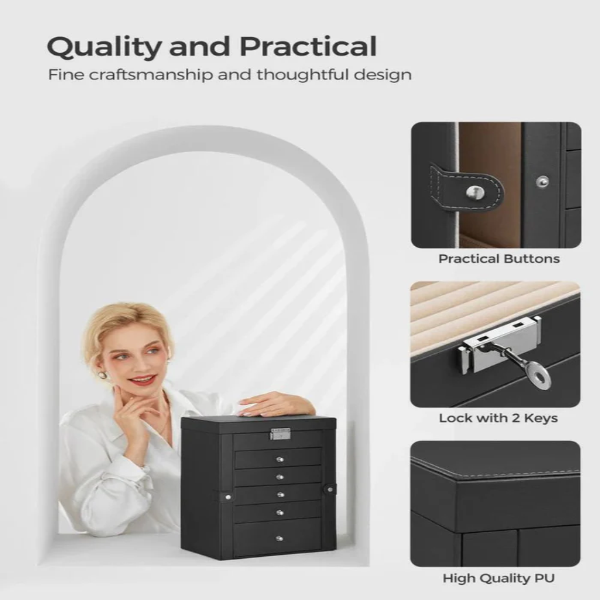 Large Jewelry Box Organizer 6 Tier With Drawers Mirror And Lock allveramart