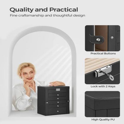 Large Jewelry Box Organizer 6 Tier With Drawers Mirror And Lock allveramart