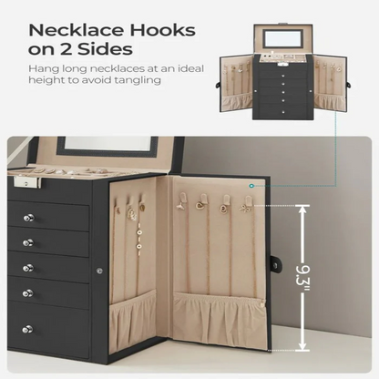 Large Jewelry Box Organizer 6 Tier With Drawers Mirror And Lock allveramart