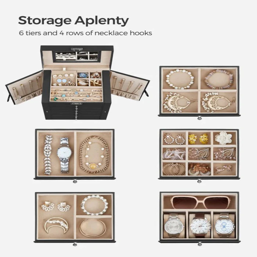 Large Jewelry Box Organizer 6 Tier With Drawers Mirror And Lock allveramart