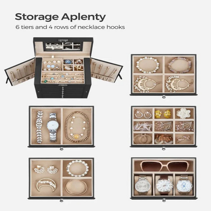 Large Jewelry Box Organizer 6 Tier With Drawers Mirror And Lock allveramart